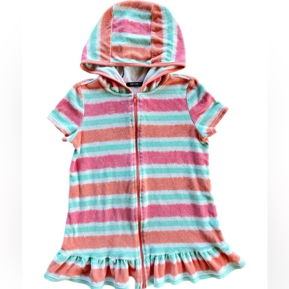 George Girls Striped Towel Dress  Swimsuit Cover Up Size 7/8